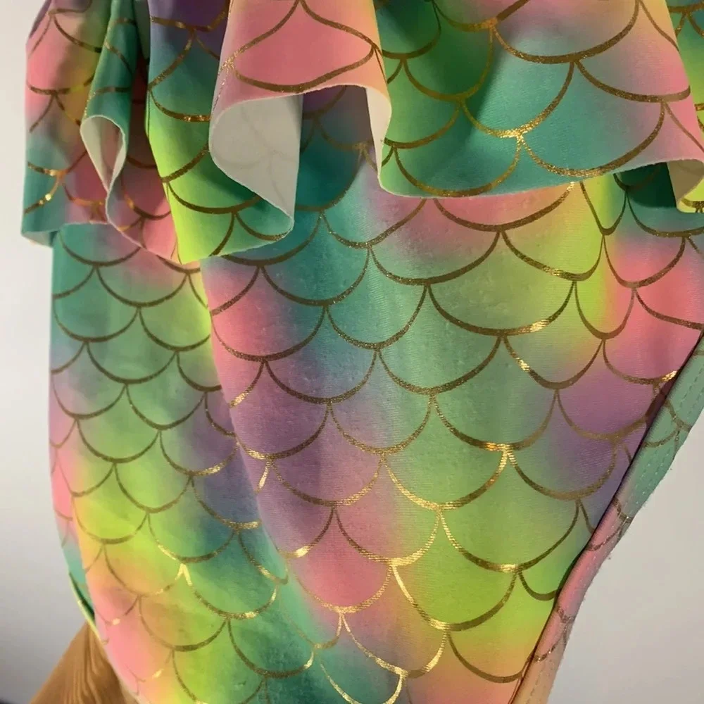 Betsy johnson size xl 14 rainbow mermaid skirt one piece swimsuit pink seashell